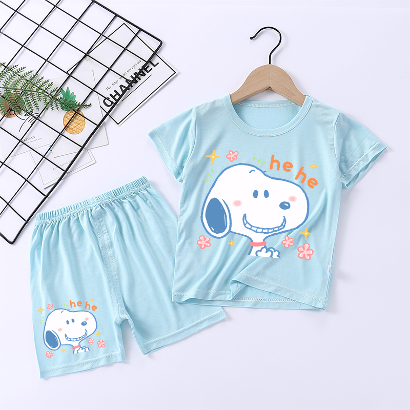 Boyshort Underwear - スヌーピーの男の子女の子用寝間着、可愛い漫画柄パジャマセット、子供用キュートなホームウェア、半袖ショートパンツ、ベビーパジャマ、夏服