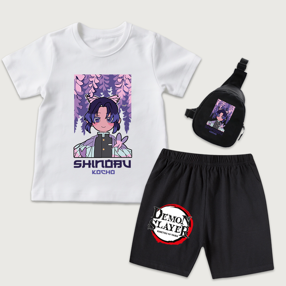 Boyshort Underwear - 鬼滅の刃 ちび鬼刀客 竈門炭治郎 アニメプリント キッズ コットンTシャツ＆ショートパンツセット