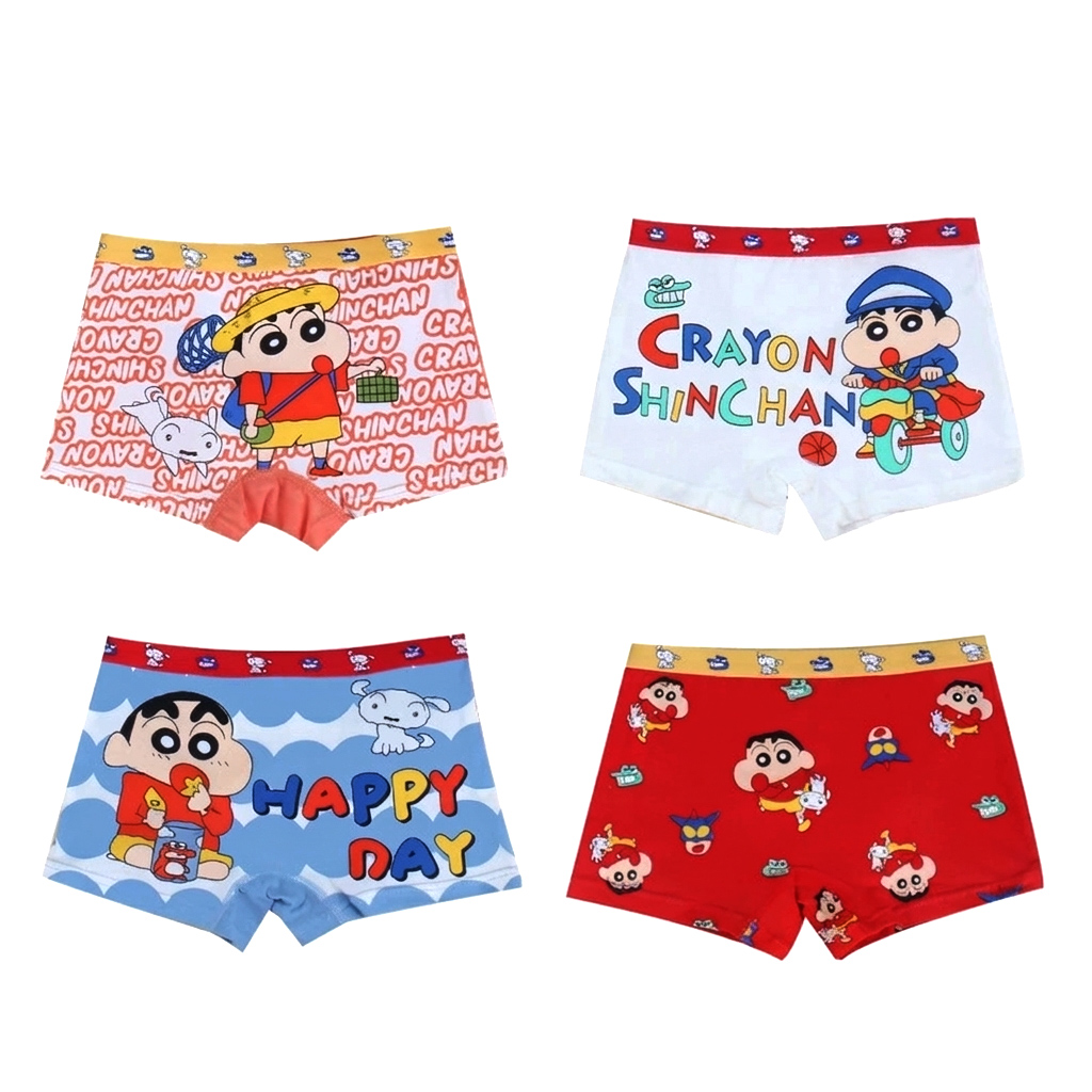 Boyshort Underwear - 漫画クレヨンしんちゃん男の子用下着4枚組ソフトコットンキッズボクサーブリーフ通気性ボーイズアンダーパンツ子供用ショーツパンツ