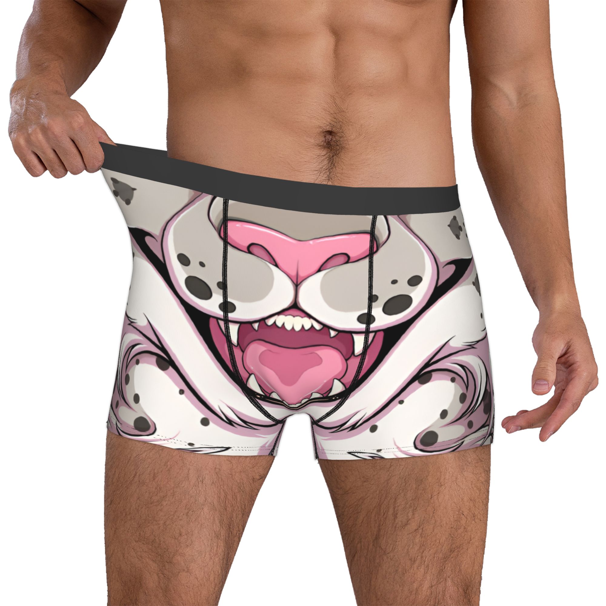 Boyshort Underwear - カスタマイズされた動物の頭の形をした下着男性プリント雪豹マウボクサーパンツパンティーブリーフ通気性のある下着