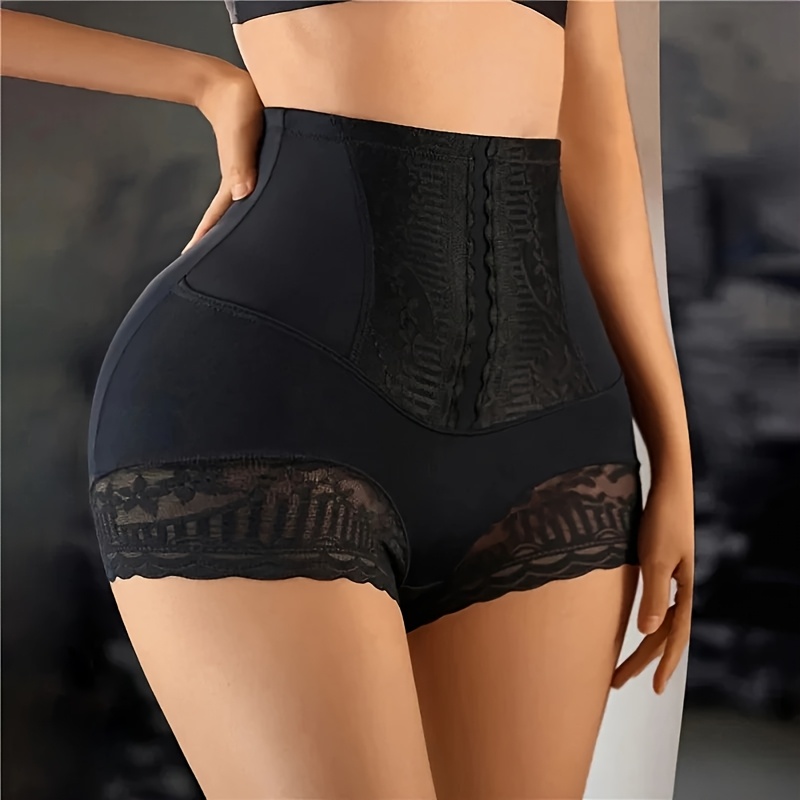 Seamless Underwear Women - 女性用、ハイウエスト、シームレス、産後用、シェイプウェア、コントラストカラーのレース、スリムフィット、伸縮性のあるウエストバンド、オールシーズン対応、快適な普段使い、シェイプアップショーツ（1枚）。
