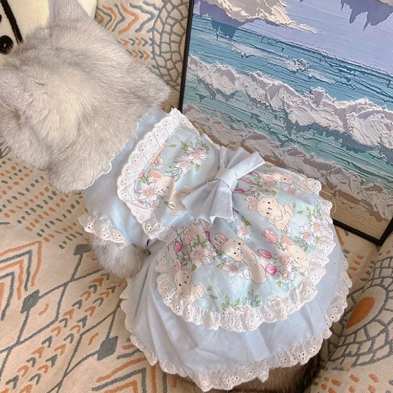 Lace Teddy Lingerie - 犬のためのピンクの花柄のレースのペットのドレス,かわいい,小さな子犬の服