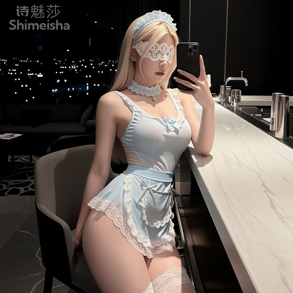 ジミコ製、ブルーとホワイトのレースがあしらわれたベビードール - Lace Teddy Lingerie のレビューと価格