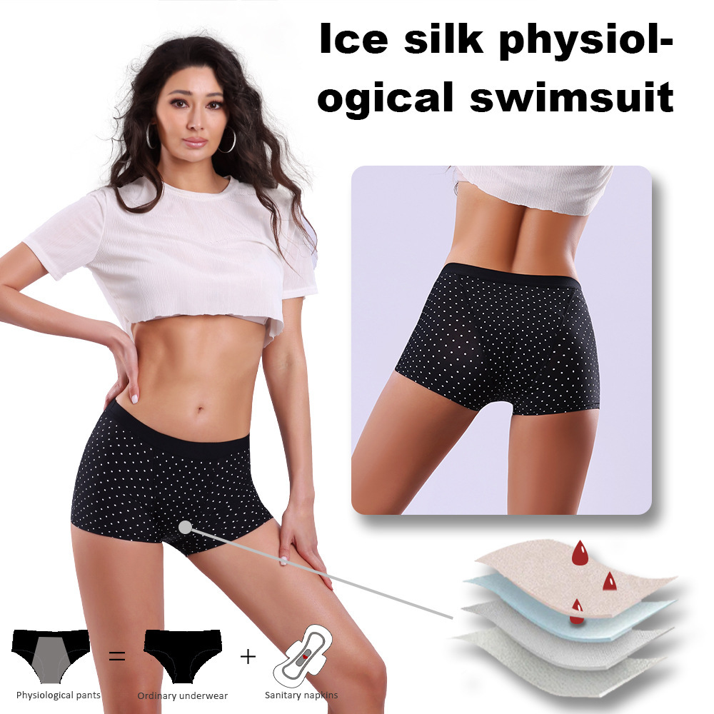 女性用4層速乾吸水ミッドウエスト生理用スイムショーツ、漏れ防 - Boyshort Underwear のレビューと価格