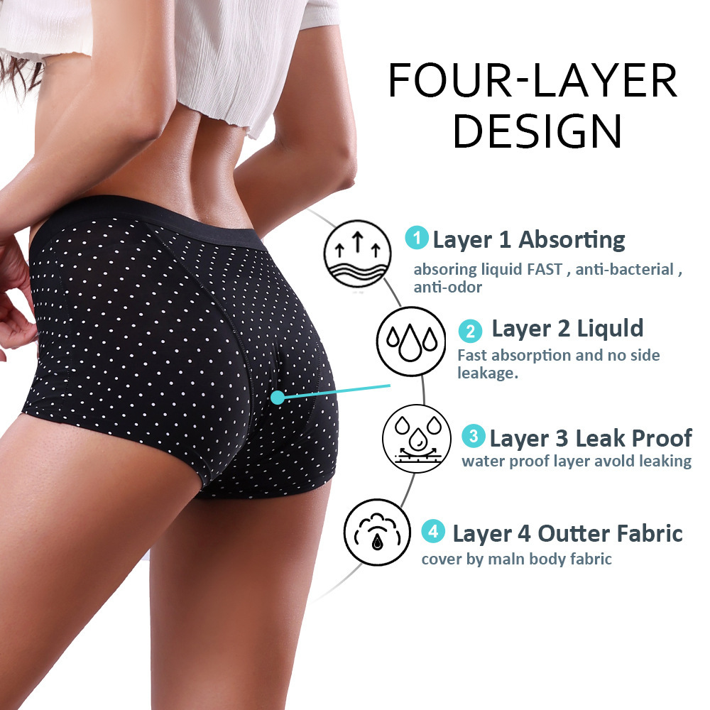 女性用4層速乾吸水ミッドウエスト生理用スイムショーツ、漏れ防 - Boyshort Underwear のレビューと価格